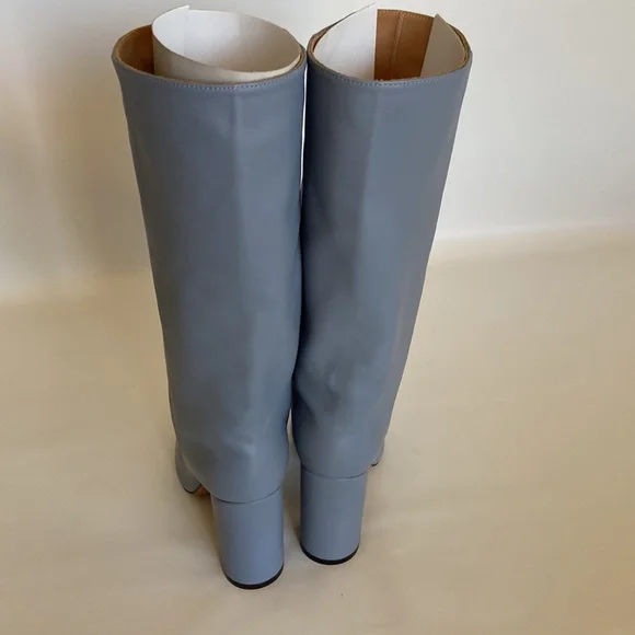 Toral Gray Leather Boots Slip On Block Heel Sophia Fenoa NIB
